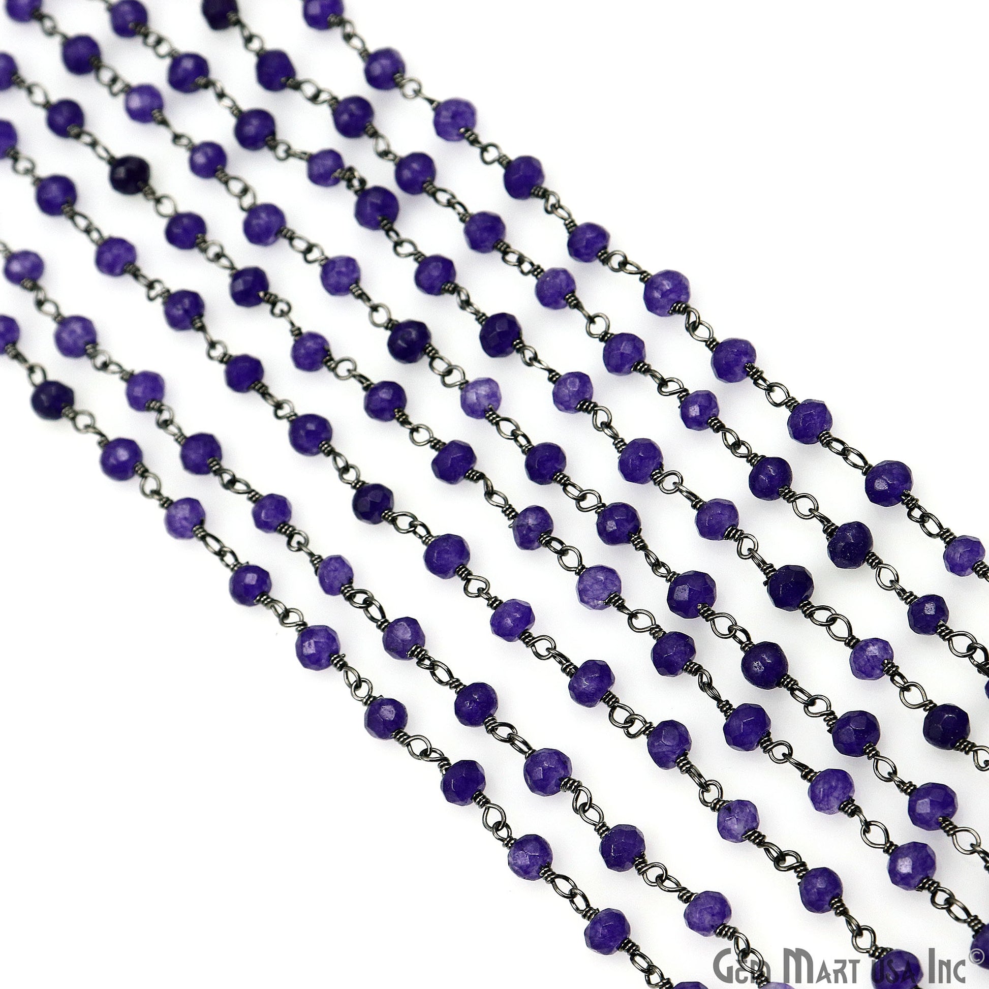 Amethyst Jade Beads Oxidized Wire Wrapped Rosary Chain (763716501551)