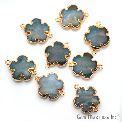 Flower Shape Gemstone Gold Edged Connector Charm (Pick Gemstone, Bail) - GemMartUSA