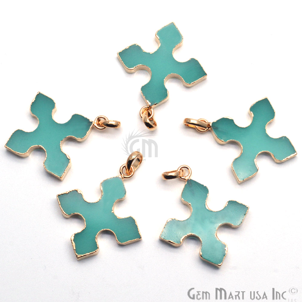 Gold Plated Gemstone 36x32mm Medieval Cross Shape Pendant (50023) - GemMartUSA