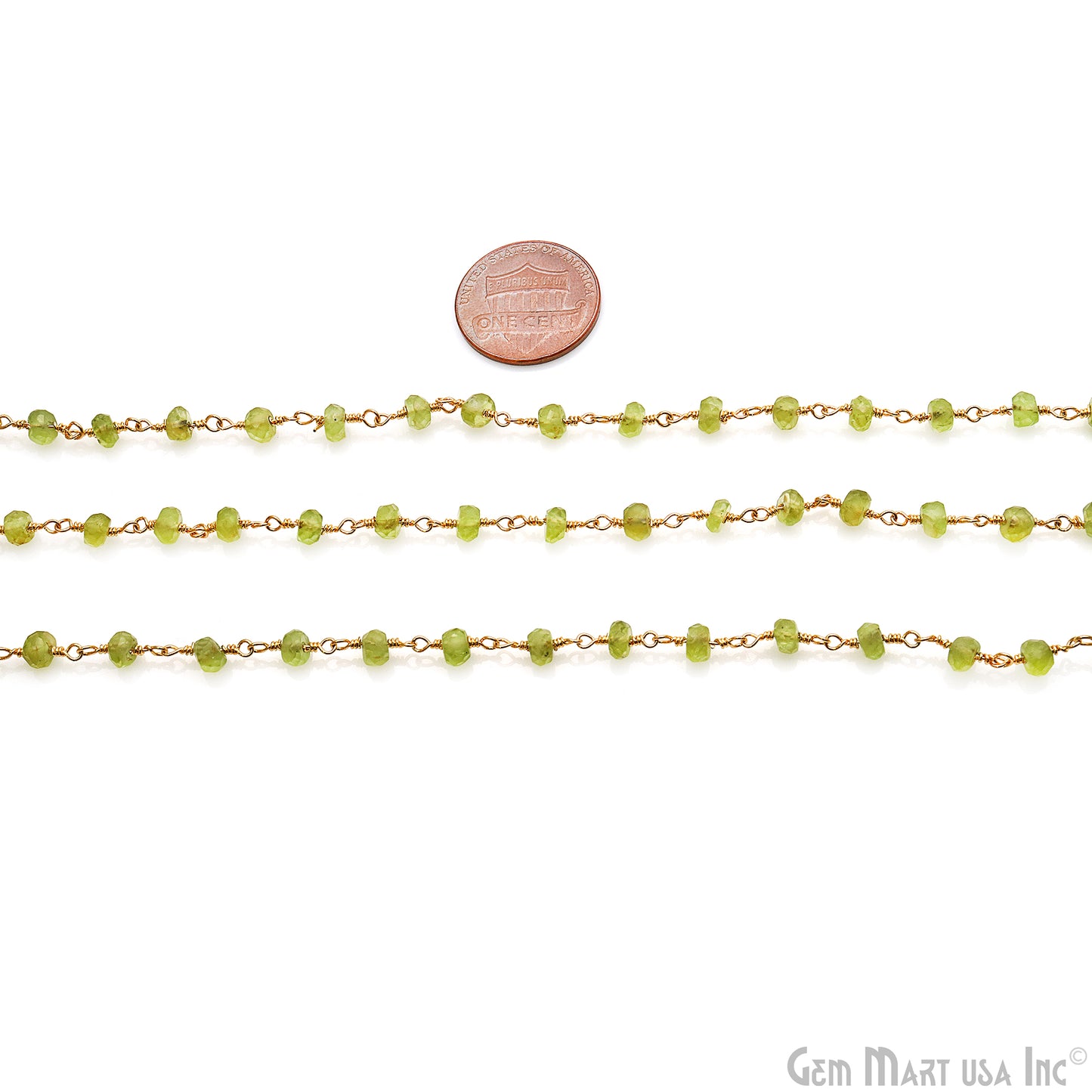 Peridot 4-5mm Faceted Round Gold Plated Gemstone Rondelle Beads Rosary Chain