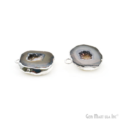 Geode Druzy 26x23mm Organic Silver Electroplated Single Bail Gemstone Earring Connector 1 Pair