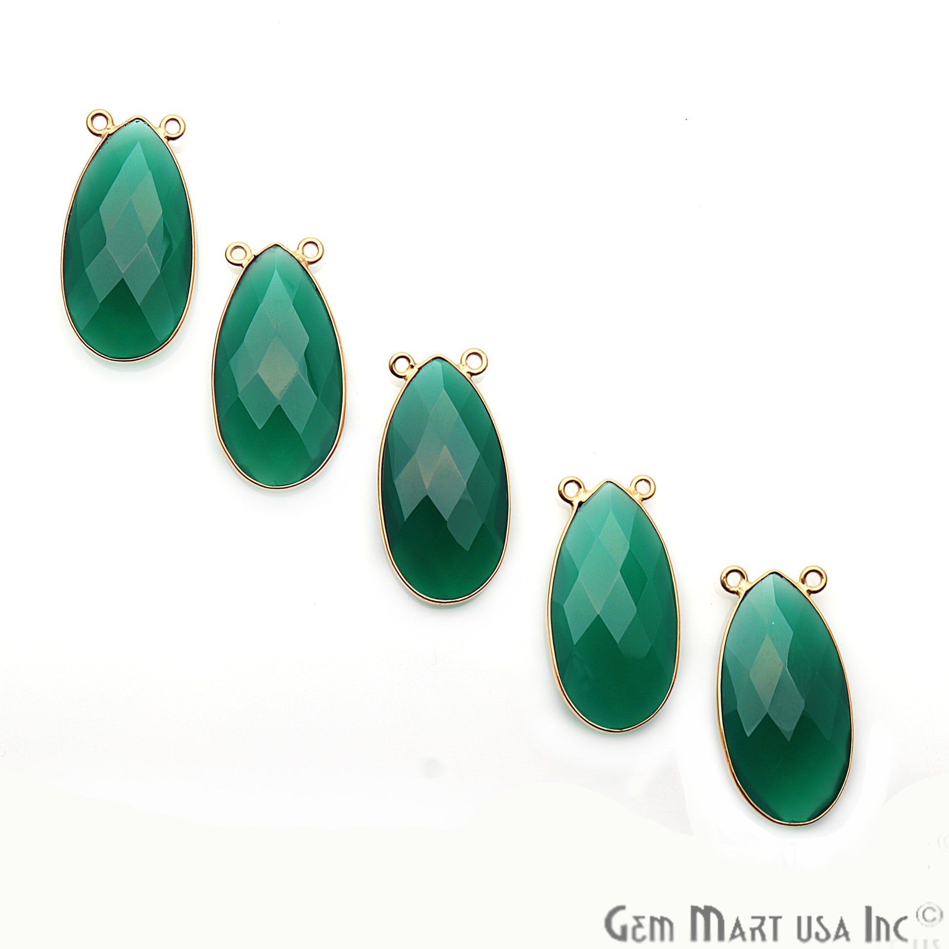 Green Onyx 30x16mm Pears Gold Plated Double Bail Connector - GemmartUSA