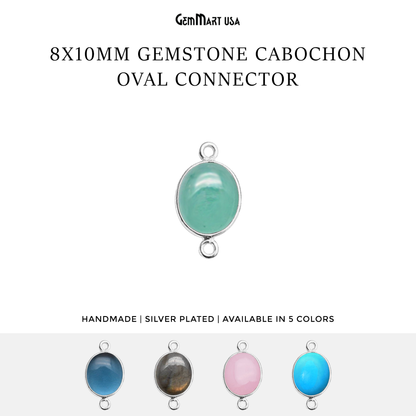 Cabochon Oval 8x10mm Silver Plated Gemstone Connector