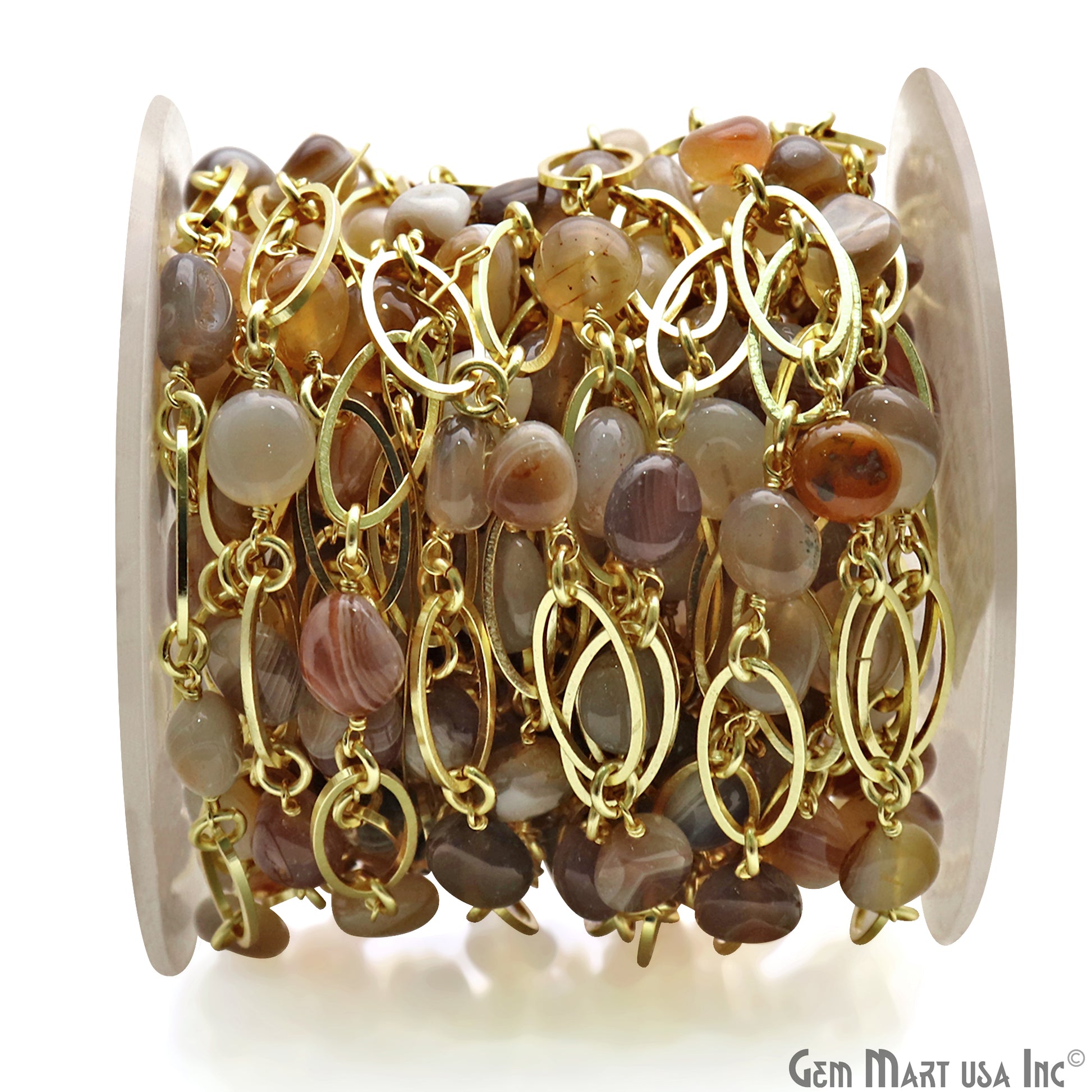 Multi Moonstone With Gold Plated Oval Finding Rosary Chain - GemMartUSA