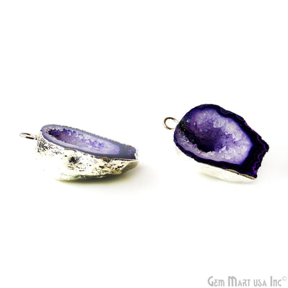 Geode Druzy 24x30mm Organic Silver Electroplated Single Bail Gemstone Earring Connector 1 Pair