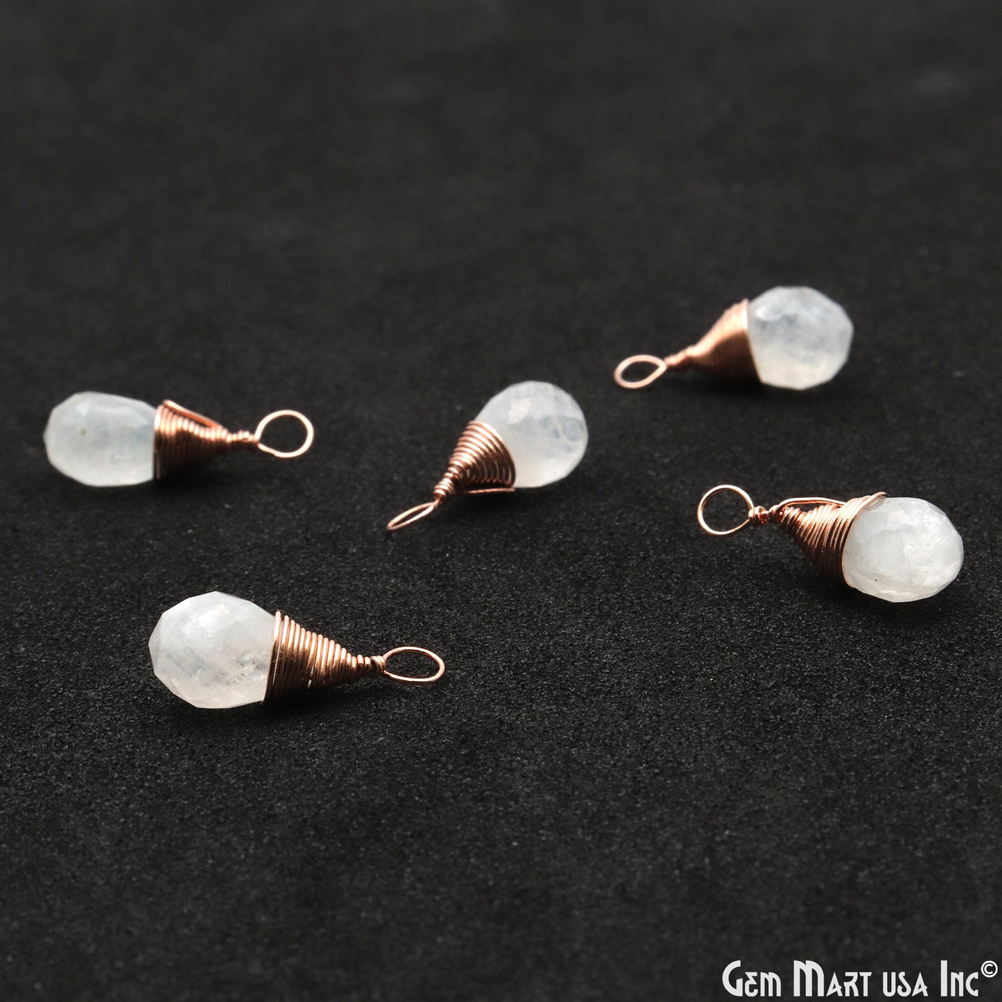 Rainbow Moonstone Rose Gold Wire Wrapped Drop Shape 16x6mm Single Bail Gemstone Connector