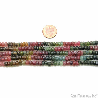 Multi Tourmaline Rondelle Beads, 14 Inch Gemstone Strands, Drilled Strung Nugget Beads, Faceted Round, 6-7mm