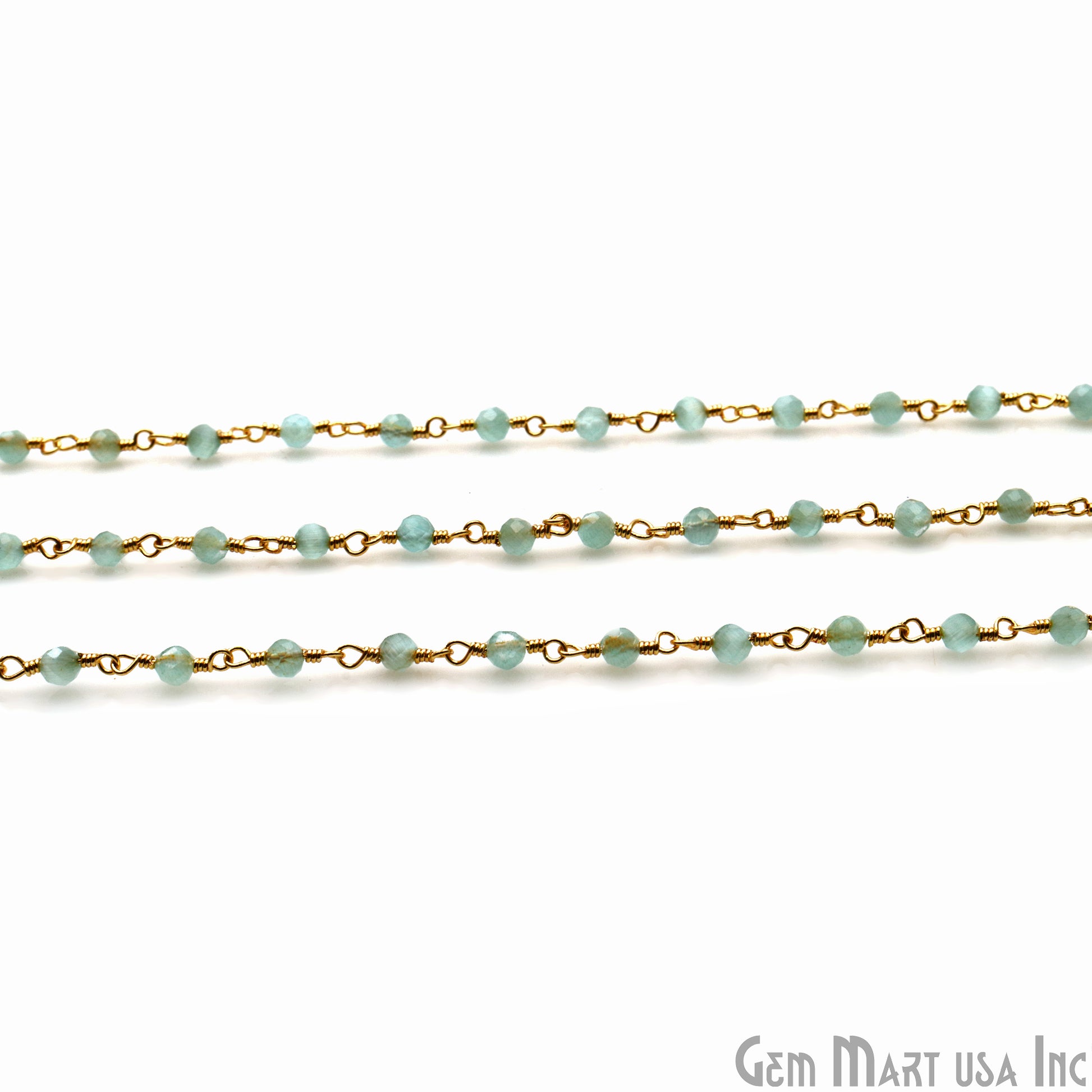 Aqua Monalisa 3-3.5mm Gold Wire Wrapped Rosary Chain - GemMartUSA