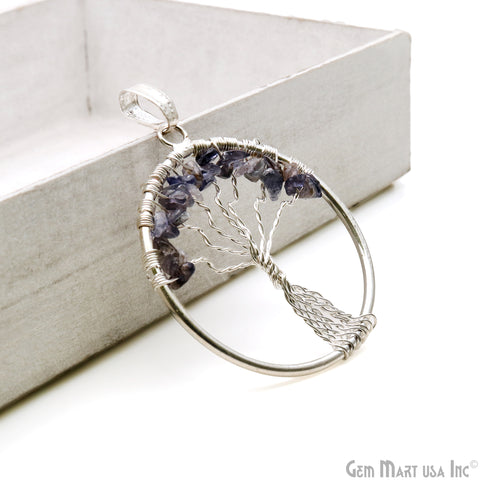 Tree Of Life Iolite 45x39 Gemstone Silver Wire Wrapped Necklace Pendant