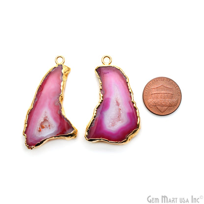 Agate Slice 42x27mm Organic Gold Electroplated Gemstone Earring Connector 1 Pair