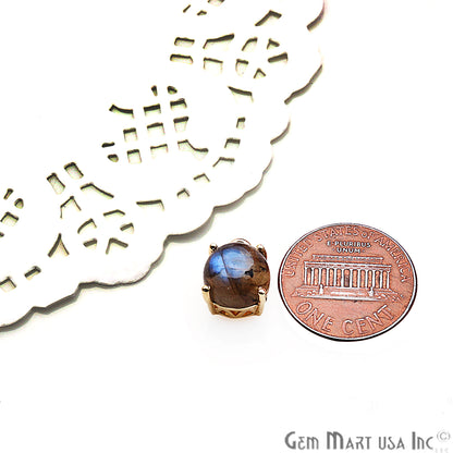 Labradorite 12x8mm Round Gold Plated Prong Setting Cabochon Connector - GemMartUSA
