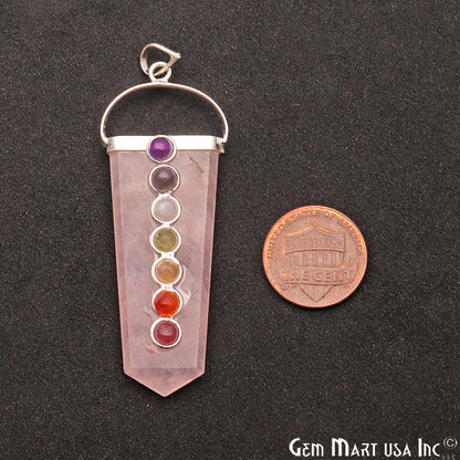 Handcrafted Crystal, 61x21mm Seven Chakra Pendant, Healing Pendant, Silver Plated Pendant, Single Bail - GemMartUSA