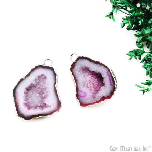 Geode Druzy 22x32mm Organic Silver Electroplated Single Bail Gemstone Earring Connector 1 Pair