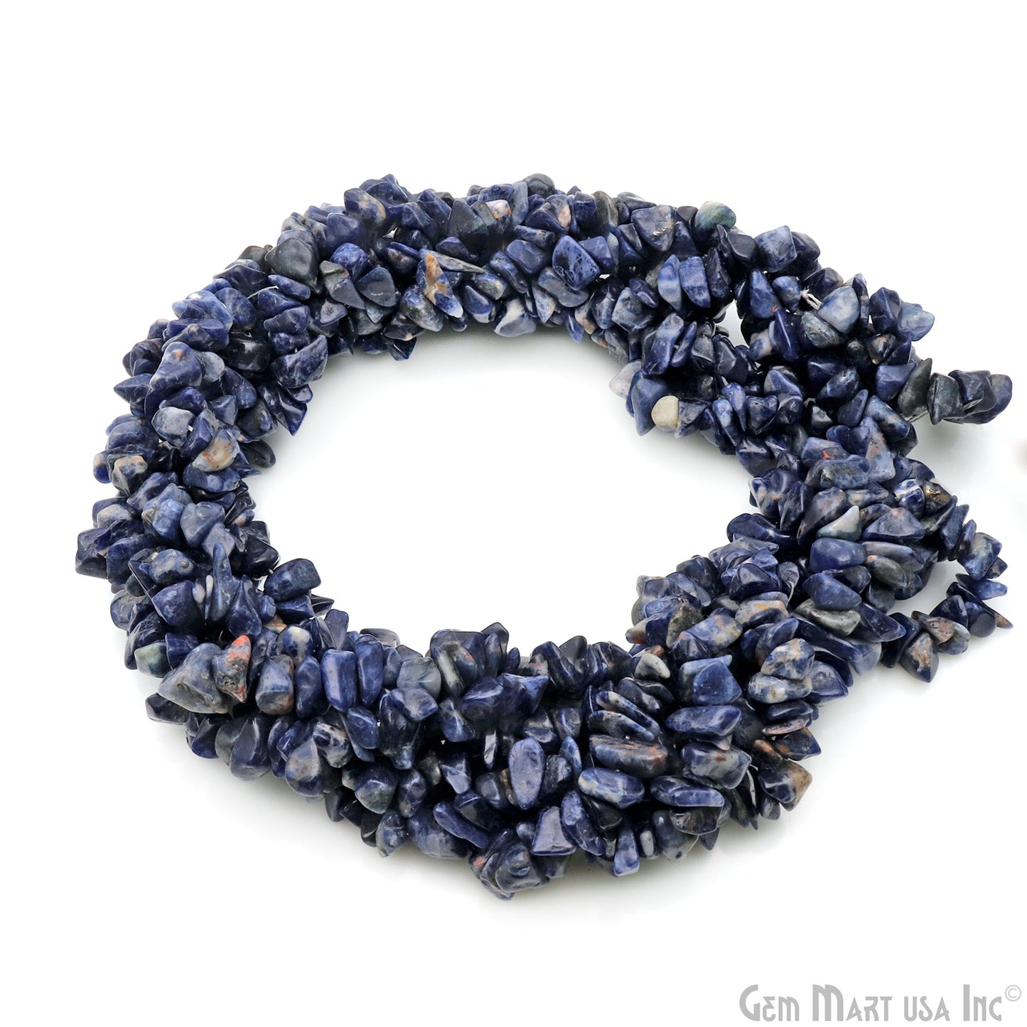 Sodalite Chip Beads, 34 Inch, Natural Chip Strands, Drilled Strung Nugget Beads, 7-10mm, Polished, GemmartUSA (CHSD-70004)