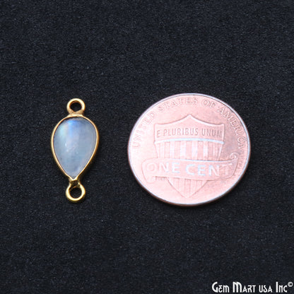 Rainbow Moonstone Cabochon 7x10mm Pears Double Bail Gold Bezel Connector