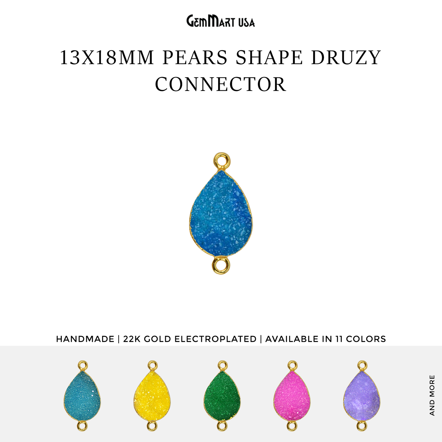 Gold Electroplated 13x18mm Pears Double Bail Druzy Gemstone Connector