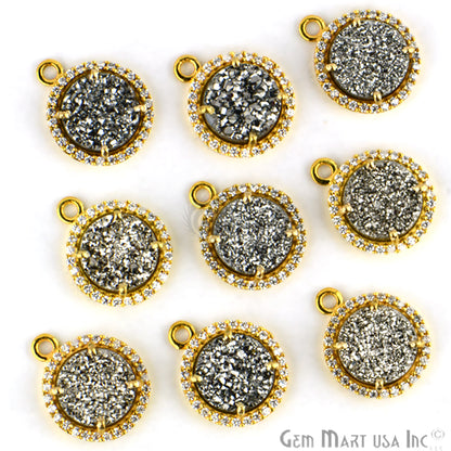 Cubic Zircon Pave 10mm Round Double Bail Druzy Connector (Pick Your Druzy) - GemMartUSA