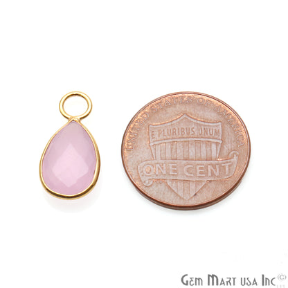 Rose Chalcedony Pear Shape 8x12mm Gold Plated Single Bail Gemstone Connector - GemMartUSA