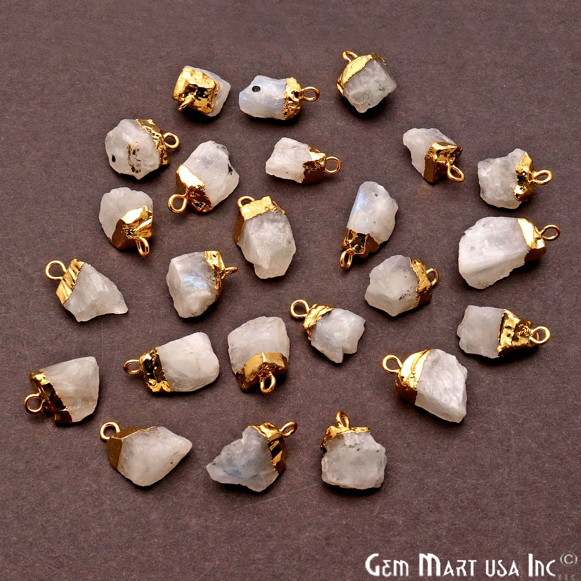 Rough Rainbow Moonstone Gold Electroplated 19x9mm Gemstone Connector - GemMartUSA