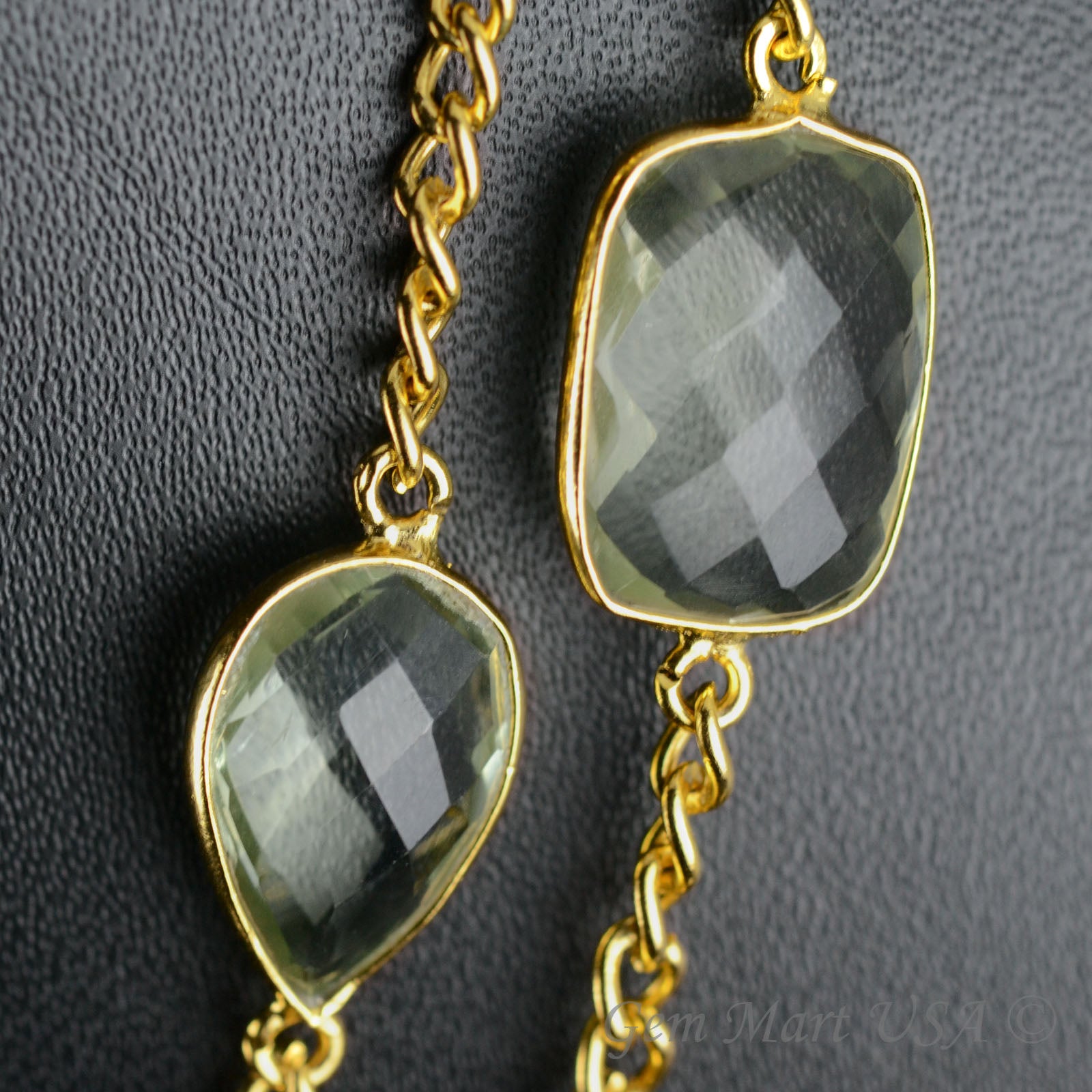 Green Amethyst 10-15mm Gold Plated Link Bezel Connector Chain - GemMartUSA (764139110447)