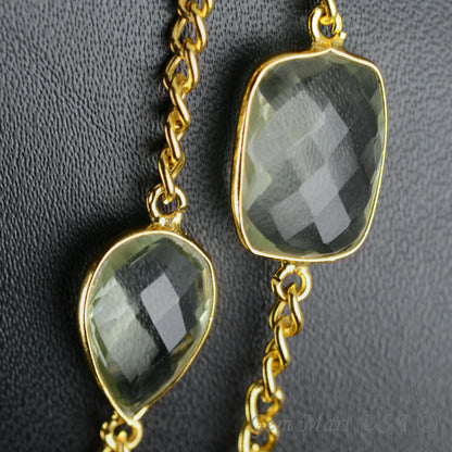 Green Amethyst 10-15mm Gold Plated Link Bezel Connector Chain - GemMartUSA (764139110447)