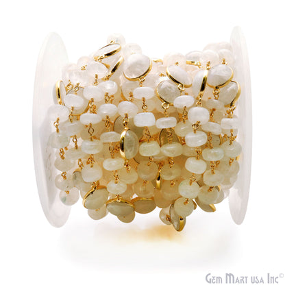 Rainbow Moonstone Cabochon Gold Plated Beads Rosary Chain