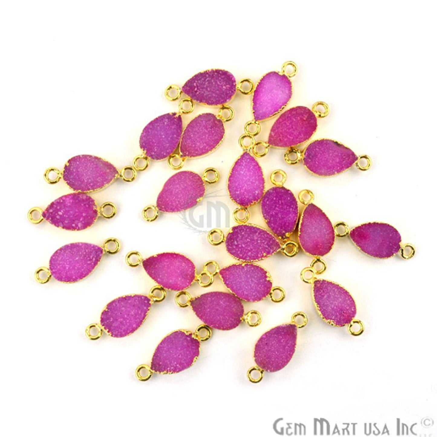 Druzy Gold Electroplated 8x12mm Pears Double Bail Gemstone Connector