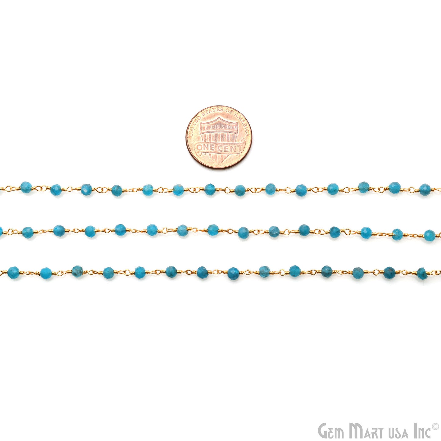 Blue Monalisa 3-3.5mm Gold Plated Beaded Wire Wrapped Rosary Chain