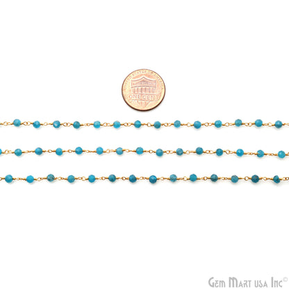 Blue Monalisa 3-3.5mm Gold Plated Beaded Wire Wrapped Rosary Chain