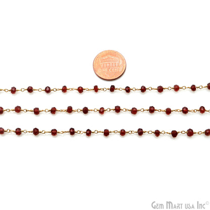 Garnet Faceted Beads 4mm Gold Wire Wrapped Rosary Chain