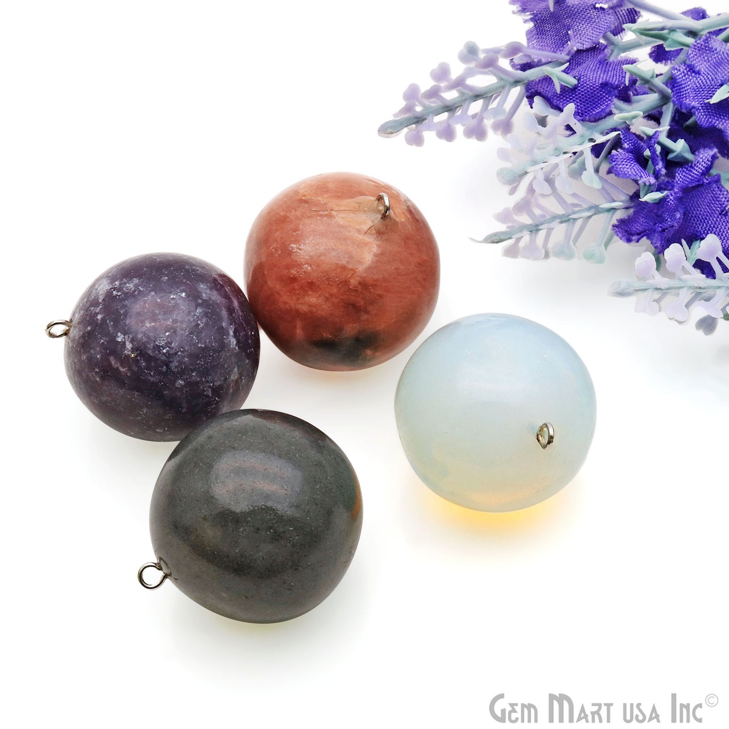 Healing Stone Ball 27x24mm Silver Plated Single Bail (Pick Stone) - GemMartUSA