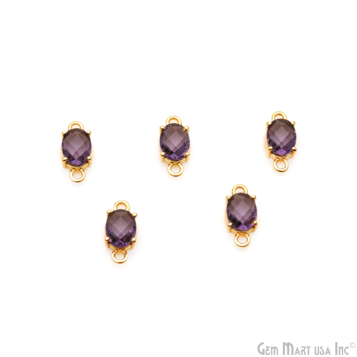 Gemstone Oval 6x8mm Gold Plated Prong Setting Double Bail Connector