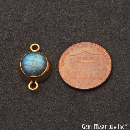 Flashy Labradorite Round Shape Gold Edge 19x12mm Double Bail Connector - GemMartUSA