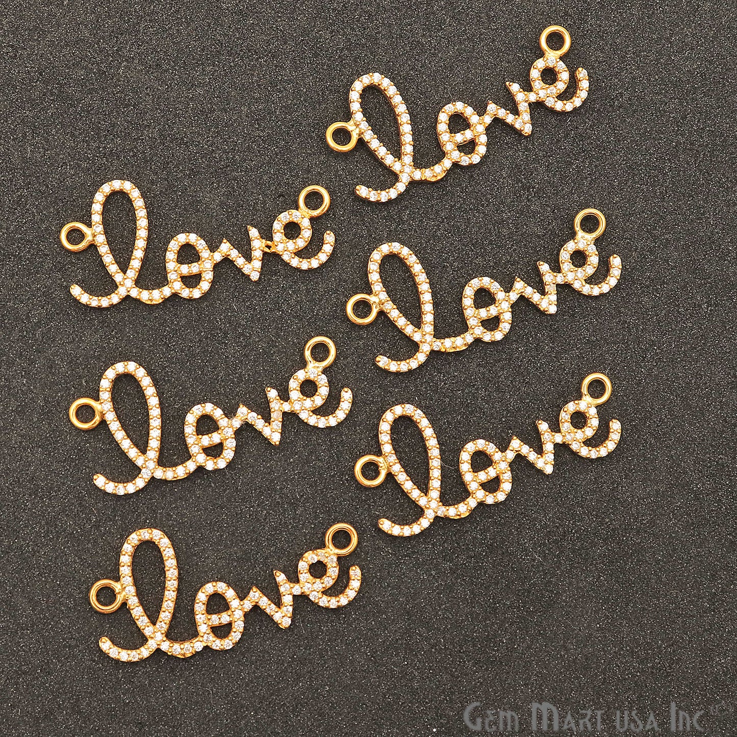 Cubic Zircon 'Love' Charm Gold Vermeil Pave Diamond Charm For Bracelet & Pendants - GemMartUSA