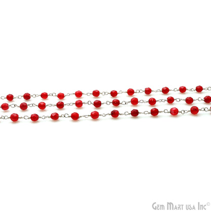 Red Jade Faceted Beads 4mm Silver Plated Wire Wrapped Rosary Chain