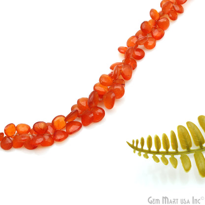 Carnelian Heart Beads, 10 Inch Gemstone Strands, Drilled Strung Briolette Beads, Heart Shape, 7-8mm