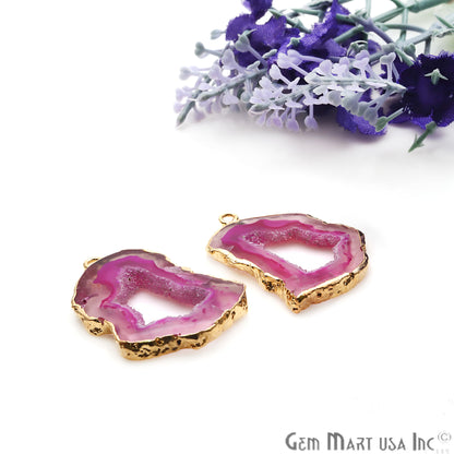 Agate Slice 34x24mm Organic Gold Electroplated Gemstone Earring Connector 1 Pair - GemMartUSA