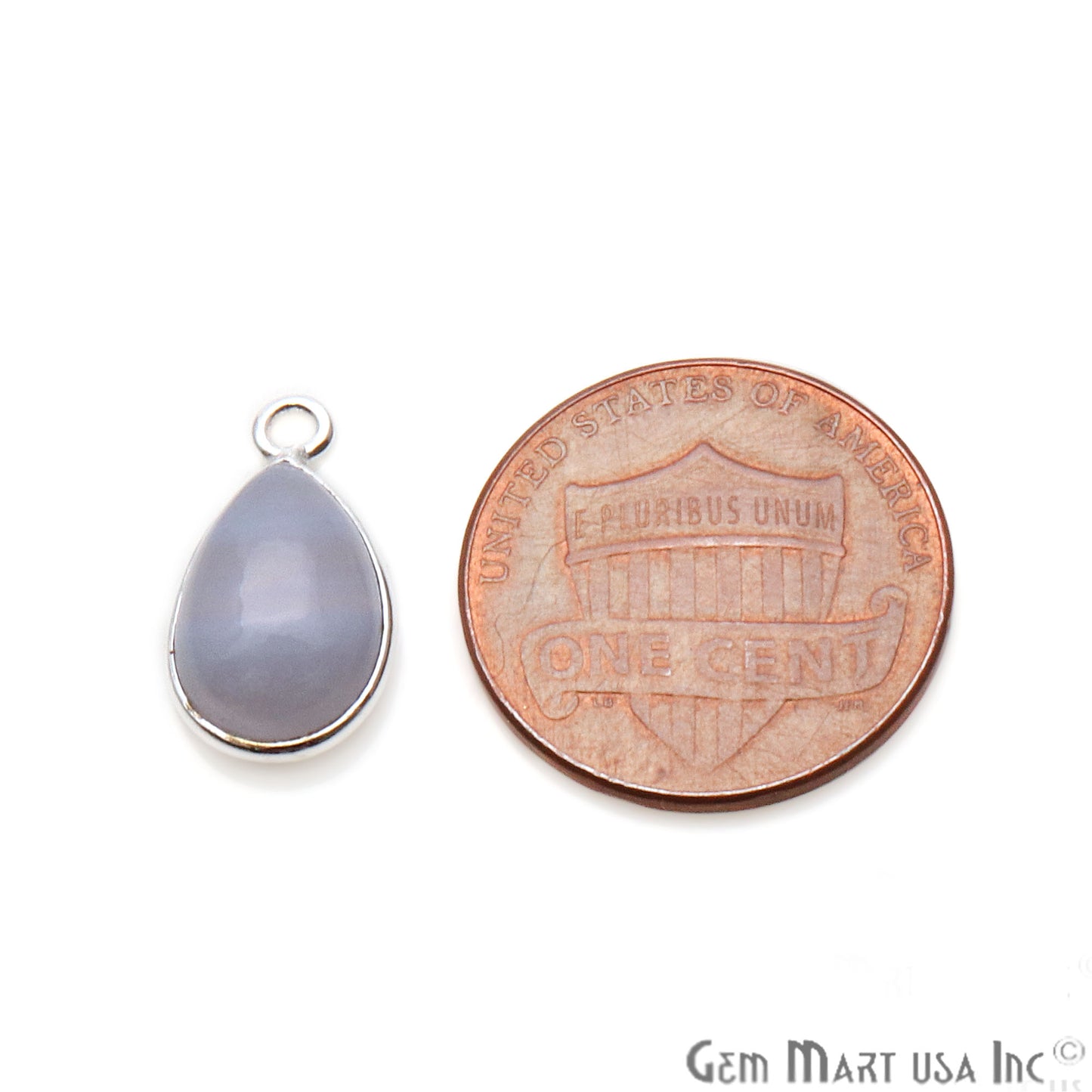 Blue Lace Agate Pears 8x12mm Single Silver Plated Gemstone Cabochon Connector - GemMartUSA
