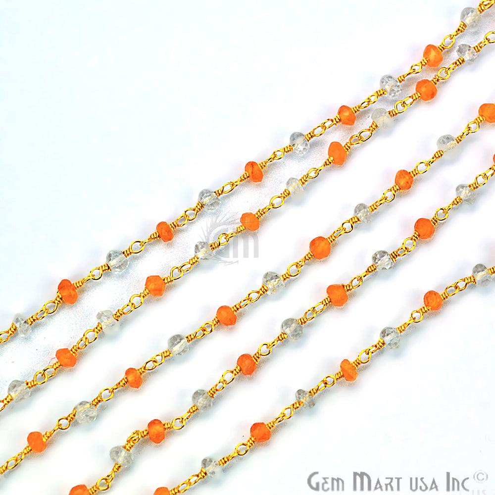 Carnelian With Crystal Gemstone Beaded Gold Wire Wrapped Rosary Chain