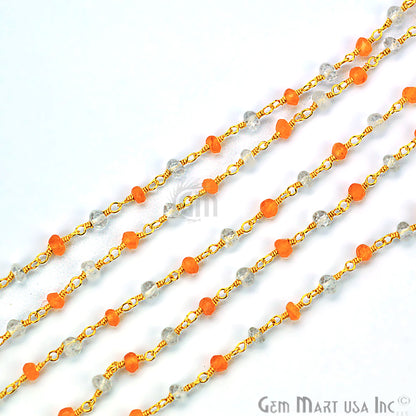 Carnelian With Crystal Gemstone Beaded Gold Wire Wrapped Rosary Chain