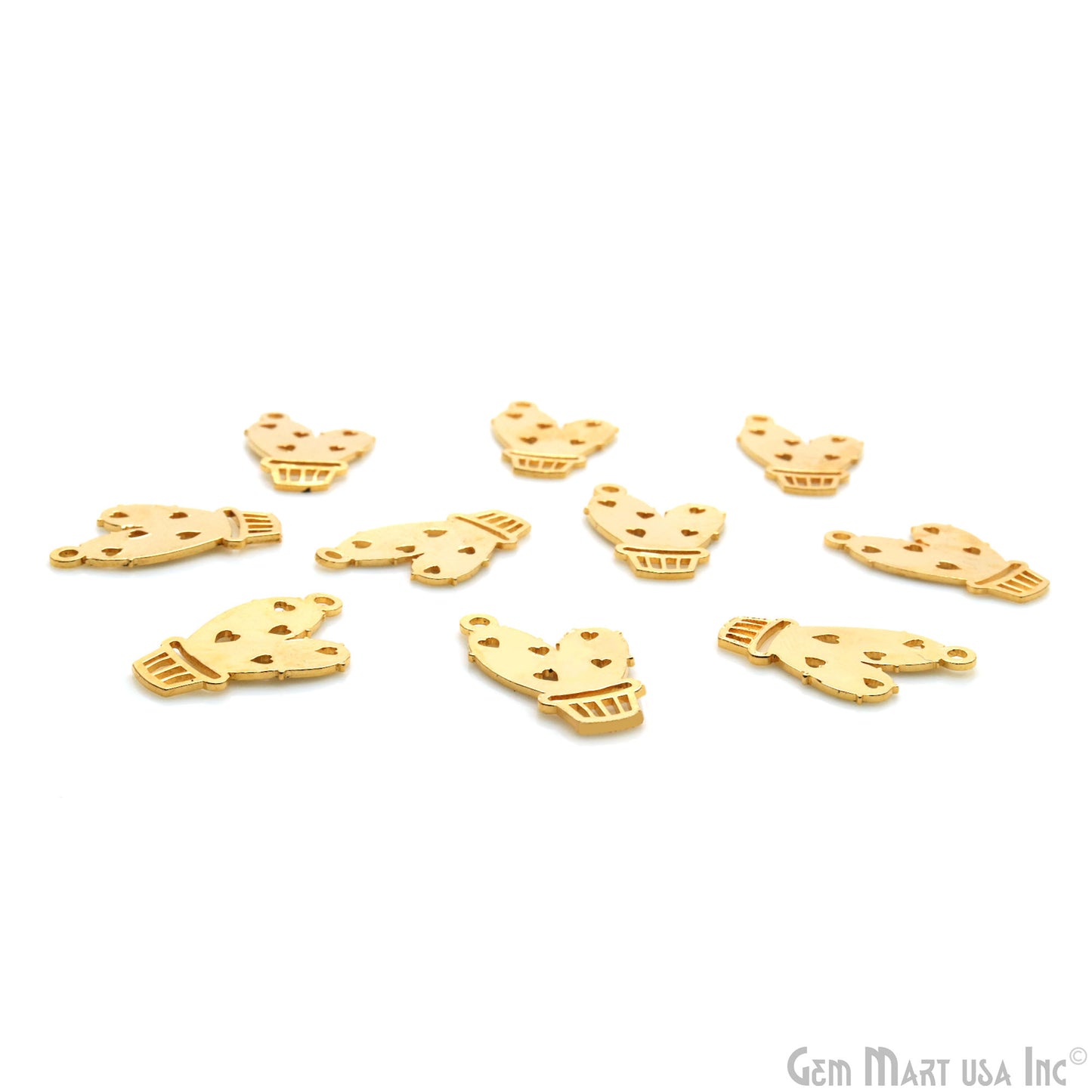 Potted cactus Shape Laser Finding Gold Plated 22.8x14.3mm Charm For Bracelets & Pendants