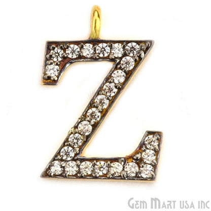 Z' Alphabet Charm CZ Pave Gold Vermeil Charm for Bracelet & Pendants - GemmartUSA