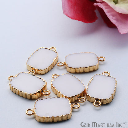 Octagon 12x16mm Gemstone Zig Zag Gold Edged Double Bail Connector