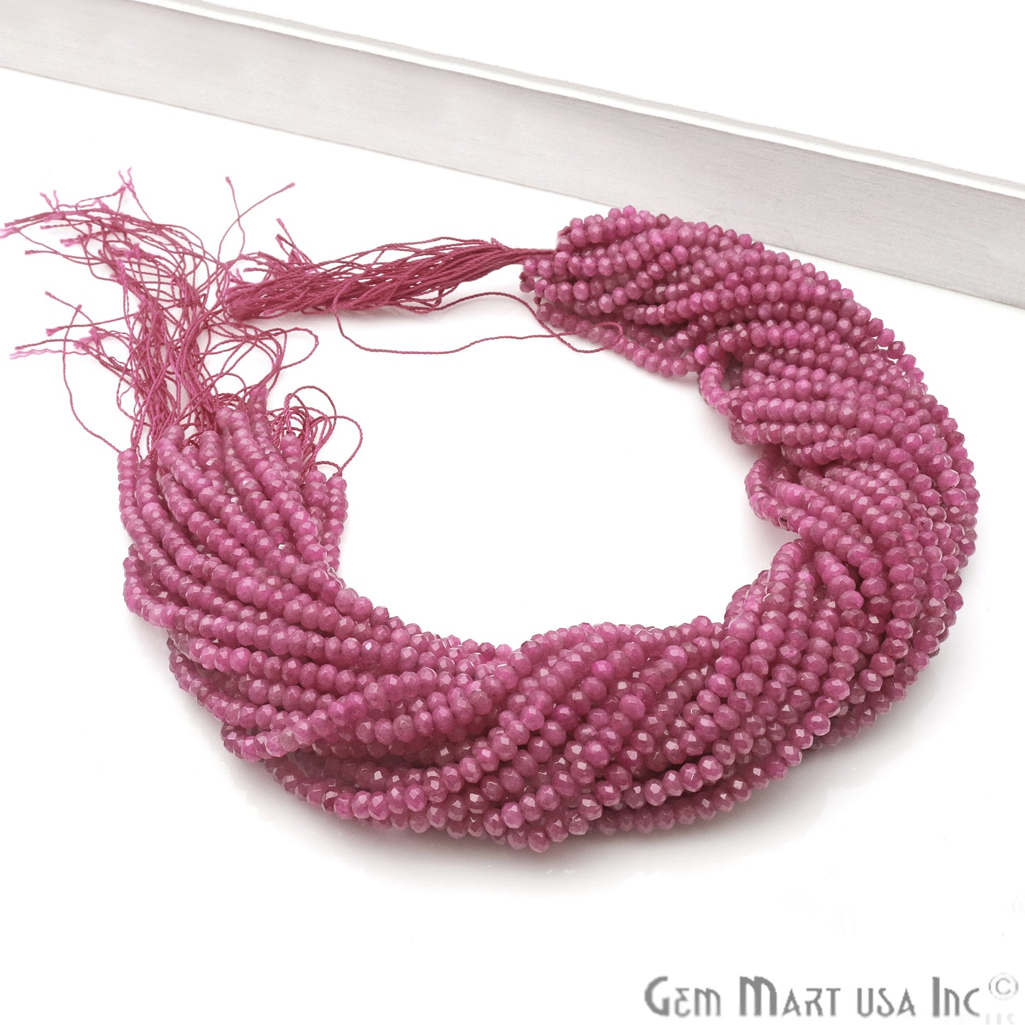 Hot Pink Jade 3-4mm Faceted Rondelle Beads Strands 14Inch - GemMartUSA