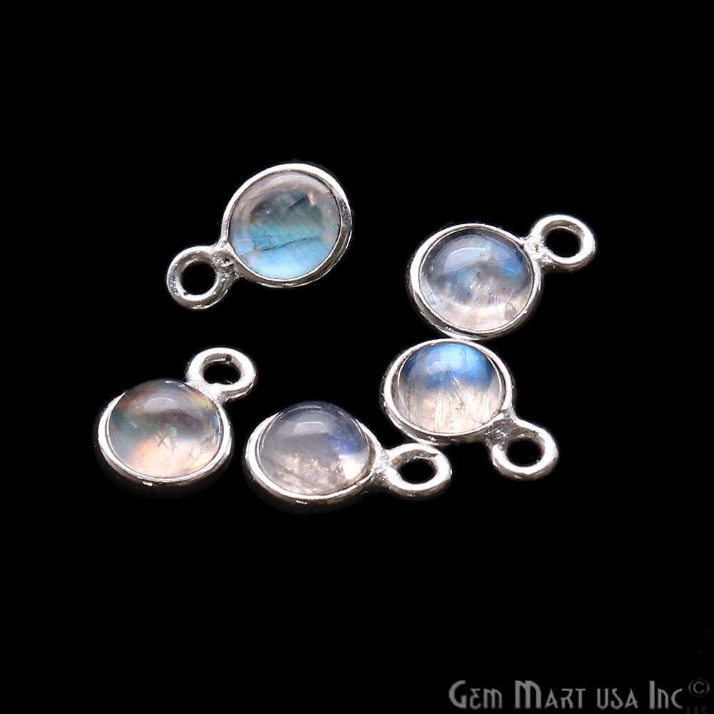 Rainbow Moonstone Cabochon 5mm Round Shape Silver Plated Single Bail Gemstone Connector - GemMartUSA