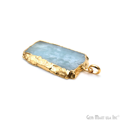 Aquamarine Free Form shape 44x26mm Gold Electroplated Gemstone Single Bail Pendant