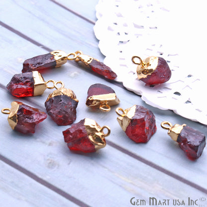 Rough Garnet Gemstone 15x7mm Gold Edged Bracelets Charm Connectors - GemMartUSA