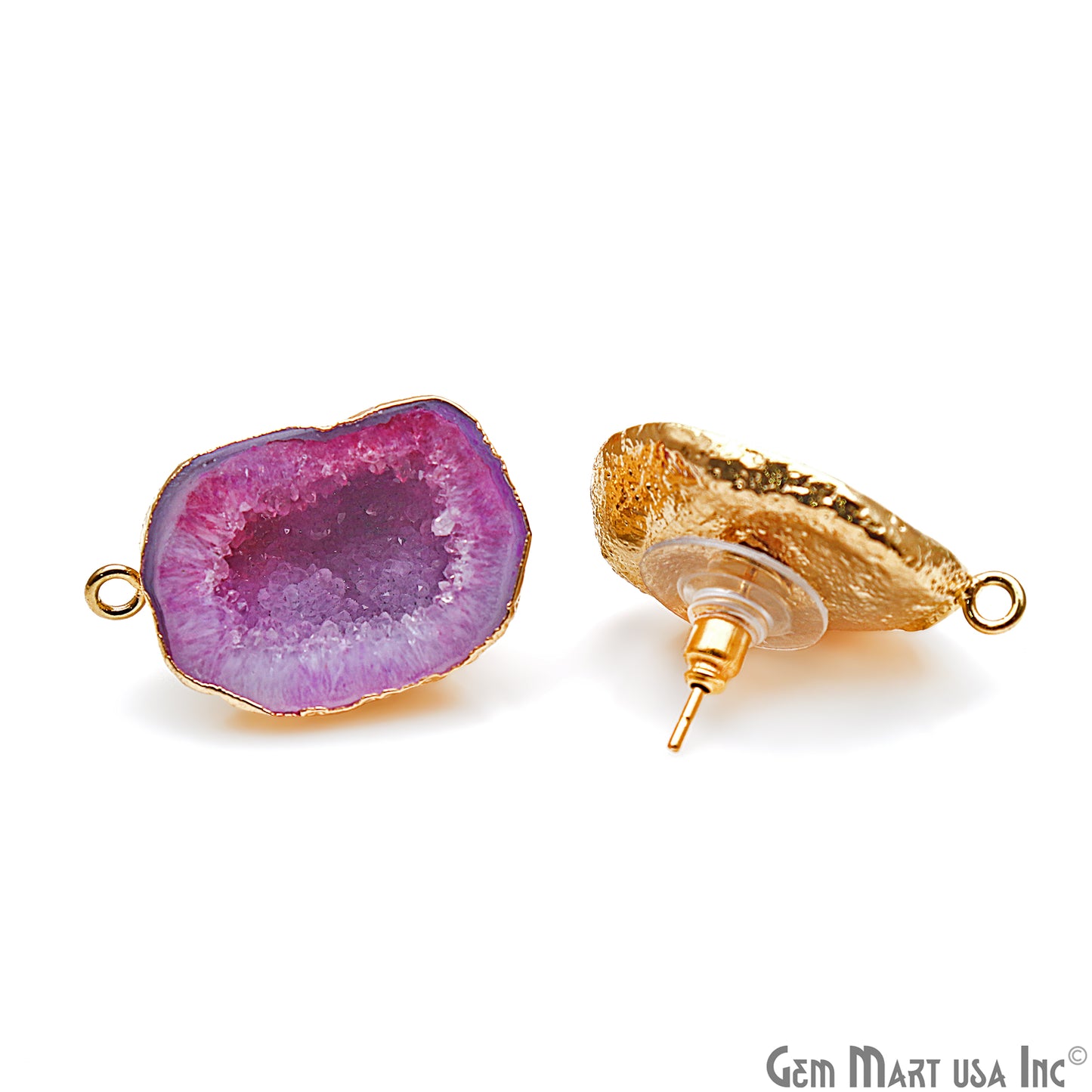 DIY Agate Slice Geode Druzy 18x27mm Gold Electroplated Loop Connector Studs Earrings - GemMartUSA