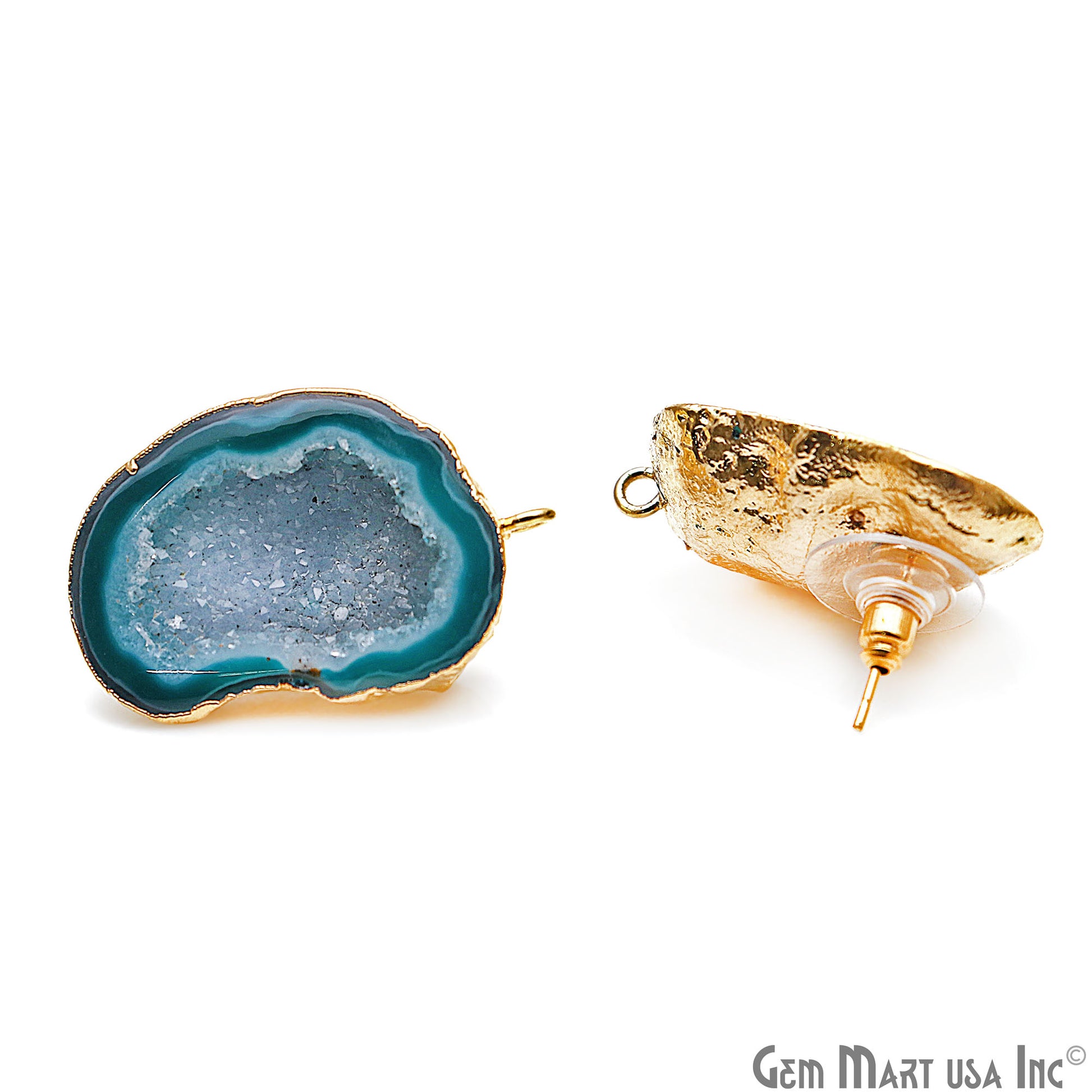 DIY Agate Slice Geode Druzy 33x20mm Gold Electroplated Loop Connector Studs Earrings - GemMartUSA