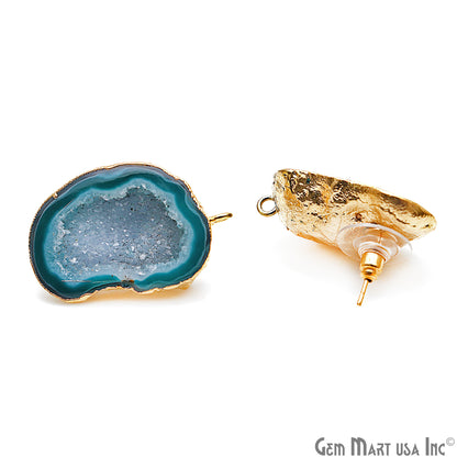 DIY Agate Slice Geode Druzy 33x20mm Gold Electroplated Loop Connector Studs Earrings - GemMartUSA